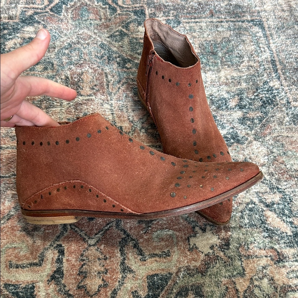 Free People Rust Suede Studded Ankle Booties
